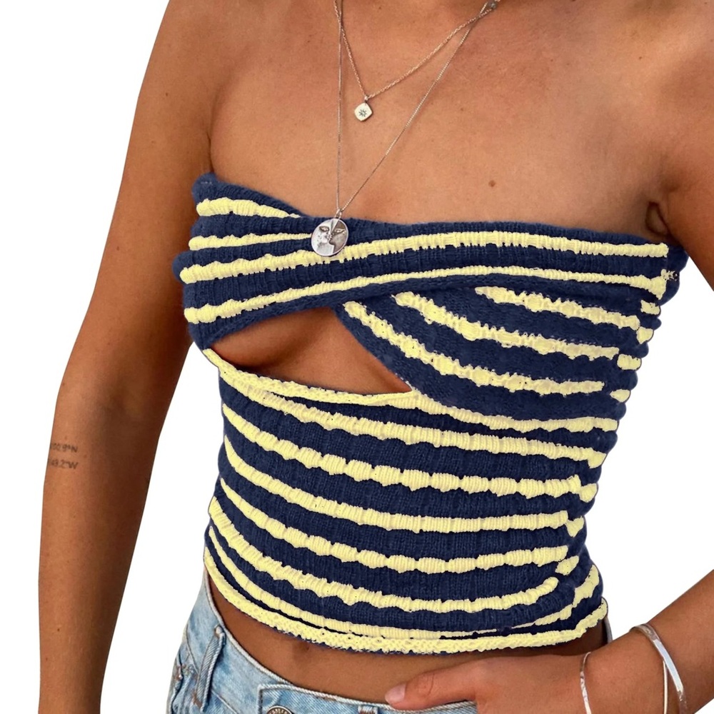 Striped Navy and Yellow Tube Top
